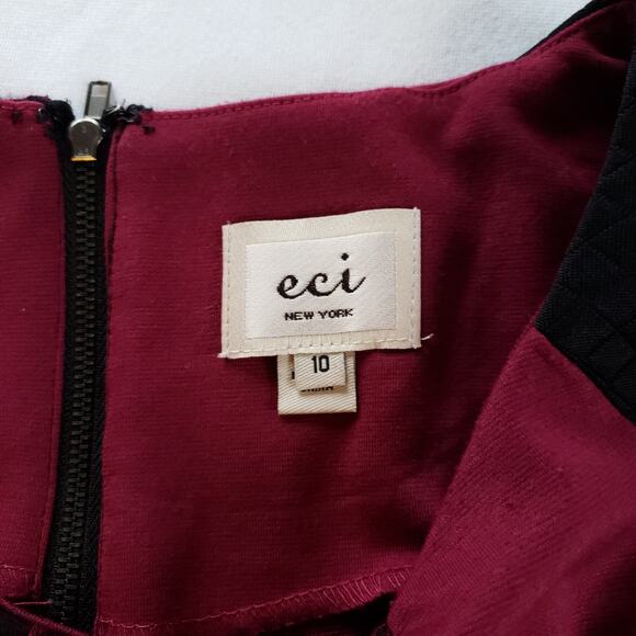 Eci New York Dress Womens 10 Midi Burgundy Black Sleeveless Colorblock Workwear - Picture 9 of 12